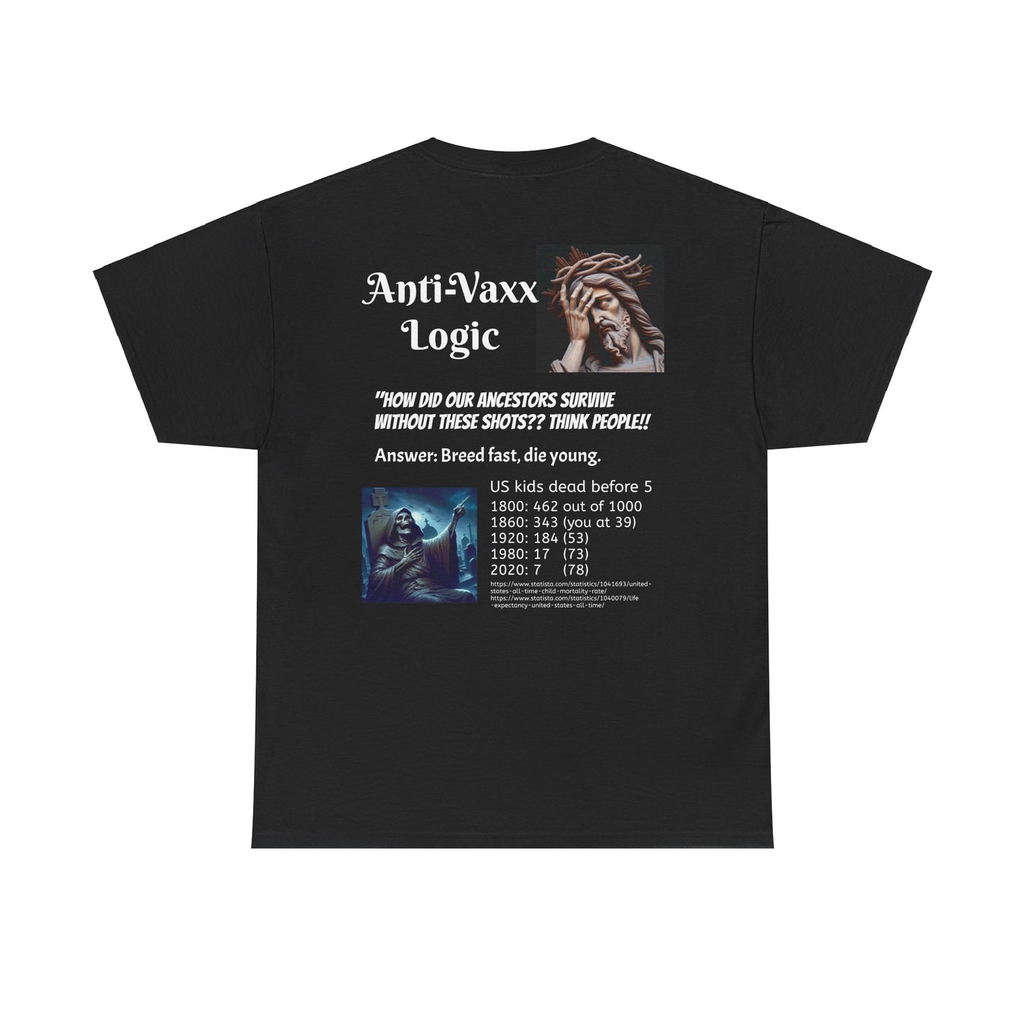 Pro-Vaxx: Anti-Vaxx Logic - How Survive?! (Message on BACK) - Unisex Heavy Cotton Tee