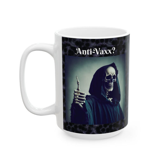 Mug - Death Thumbs Up to Anti-Vaxxers.  Breed Fast Die Young.