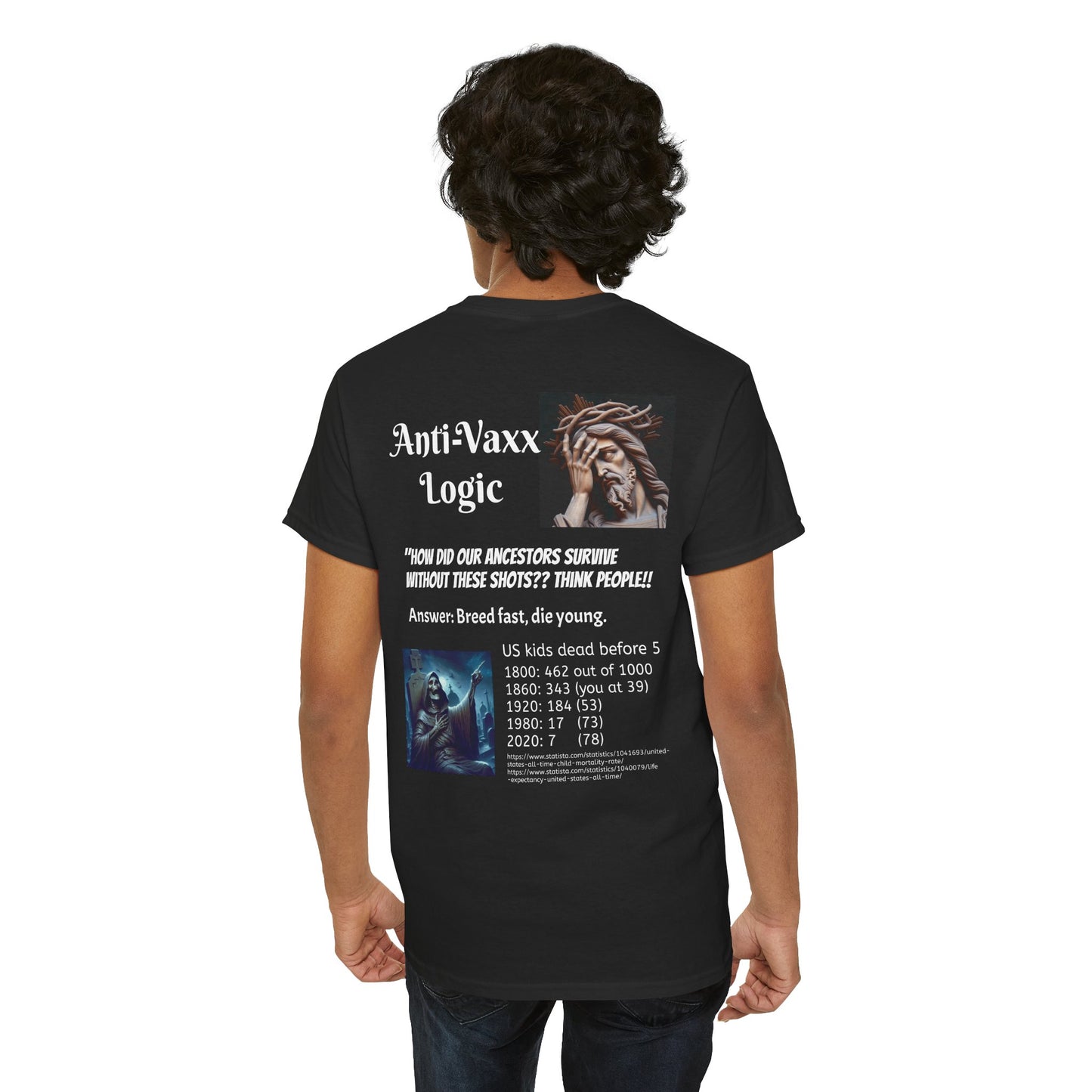 Pro-Vaxx: Anti-Vaxx Logic - How Survive?! (Message on BACK) - Unisex Heavy Cotton Tee