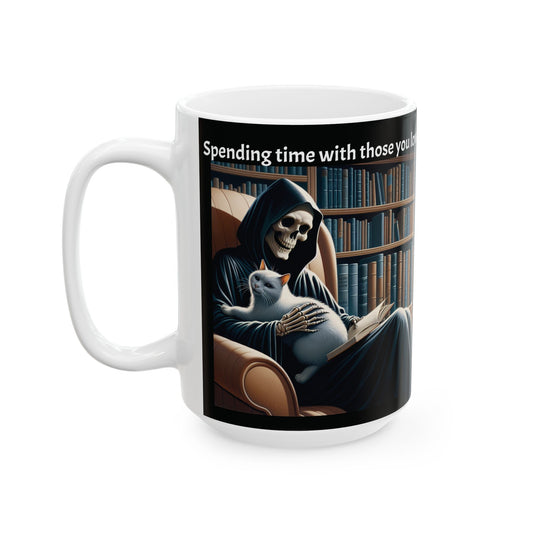 Mug - "Spending time with those you love" Death with cat